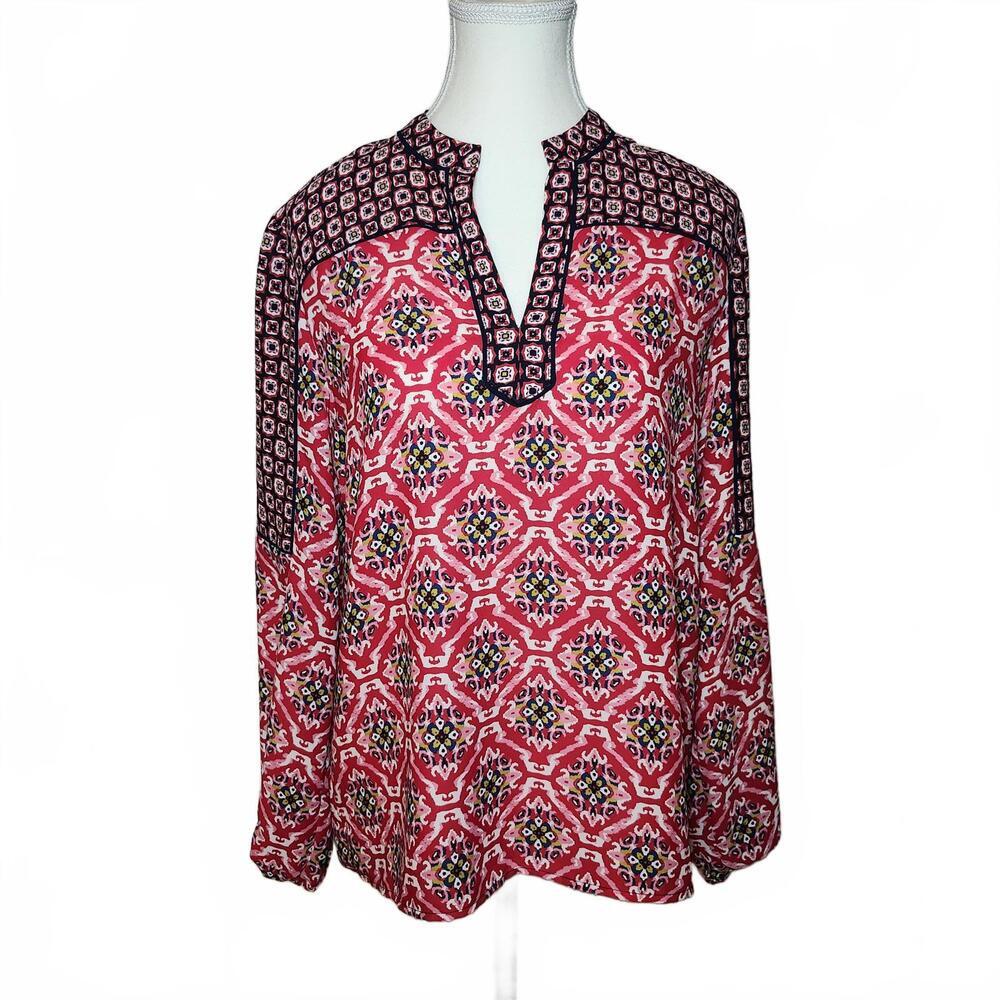Ann Taylor LOFT Women's Printed Long Sleeve Blouse Size Small Red Polyester